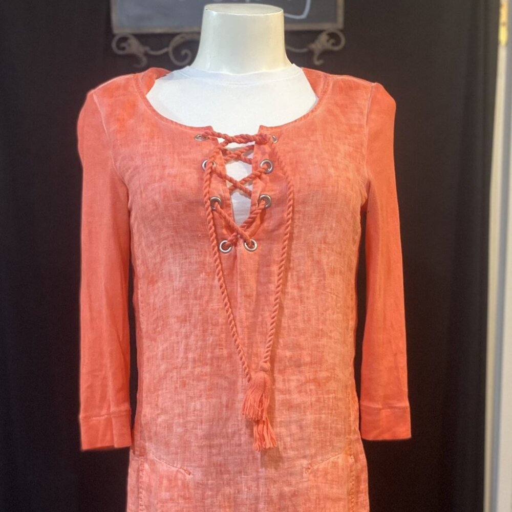 Sandwich Pure Linen Midi Dress – Salmon Pink, Size 34